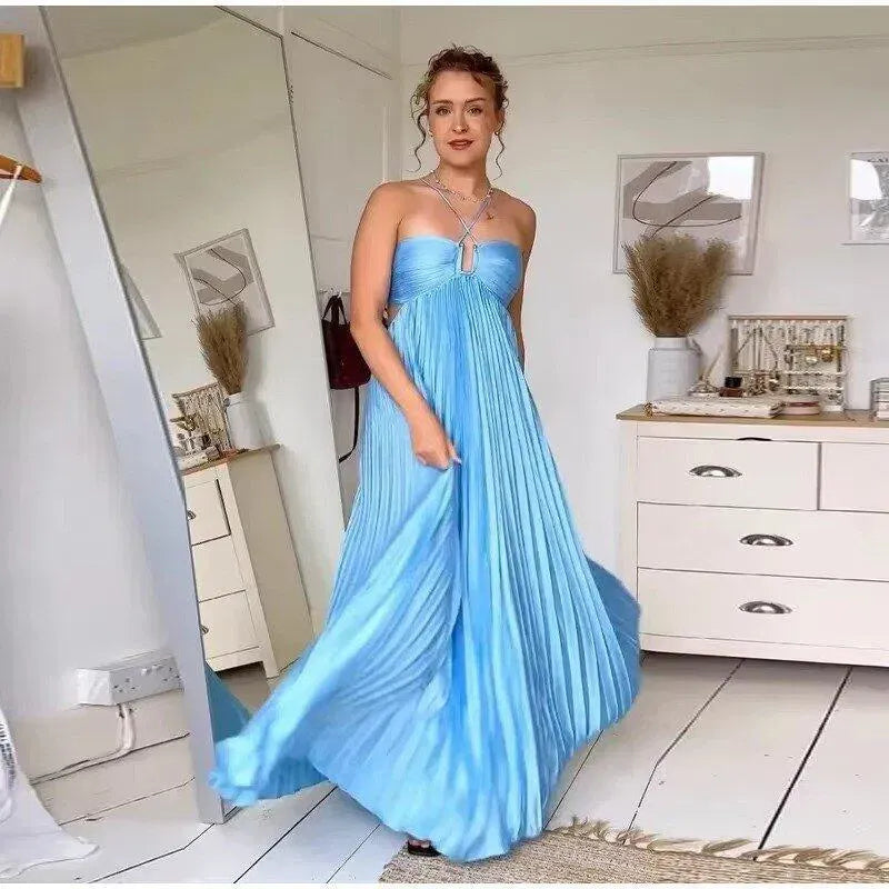 Elegant A-Line Halter Sleeveless Tie-Back Floor Length Prom Dress