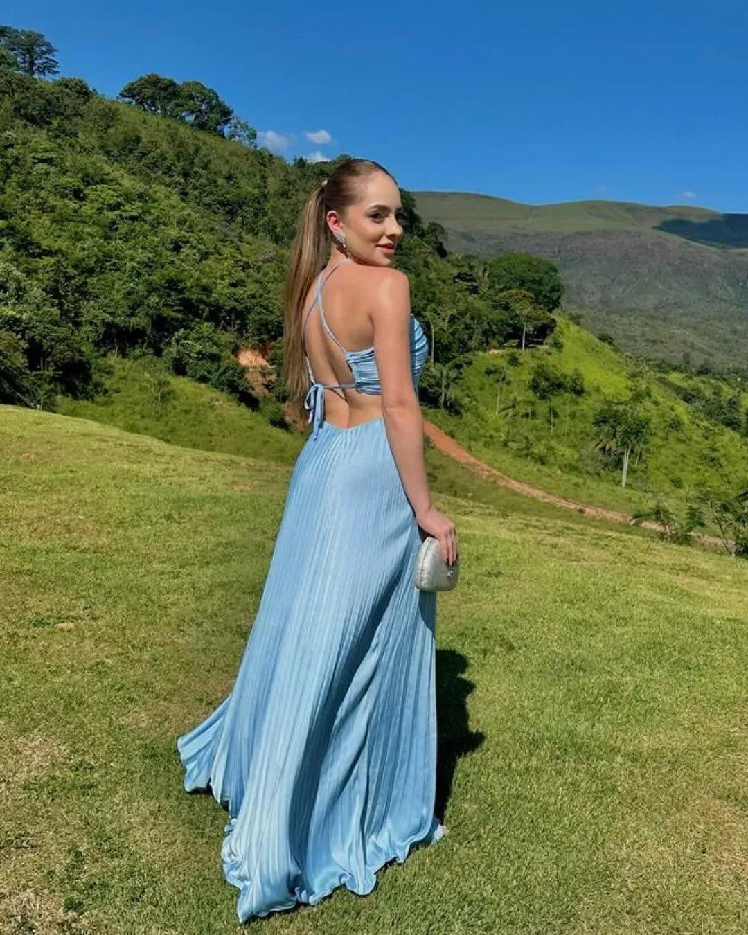 Elegant A-Line Halter Sleeveless Tie-Back Floor Length Prom Dress