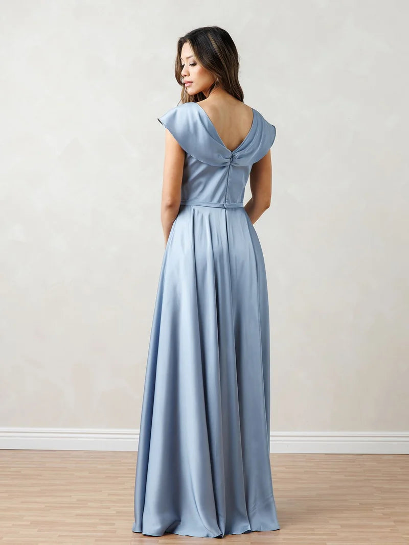 Elegant A-Line Sweetheart Flutter-Sleeve V-Back Floor-Length Wedding Guest Dress