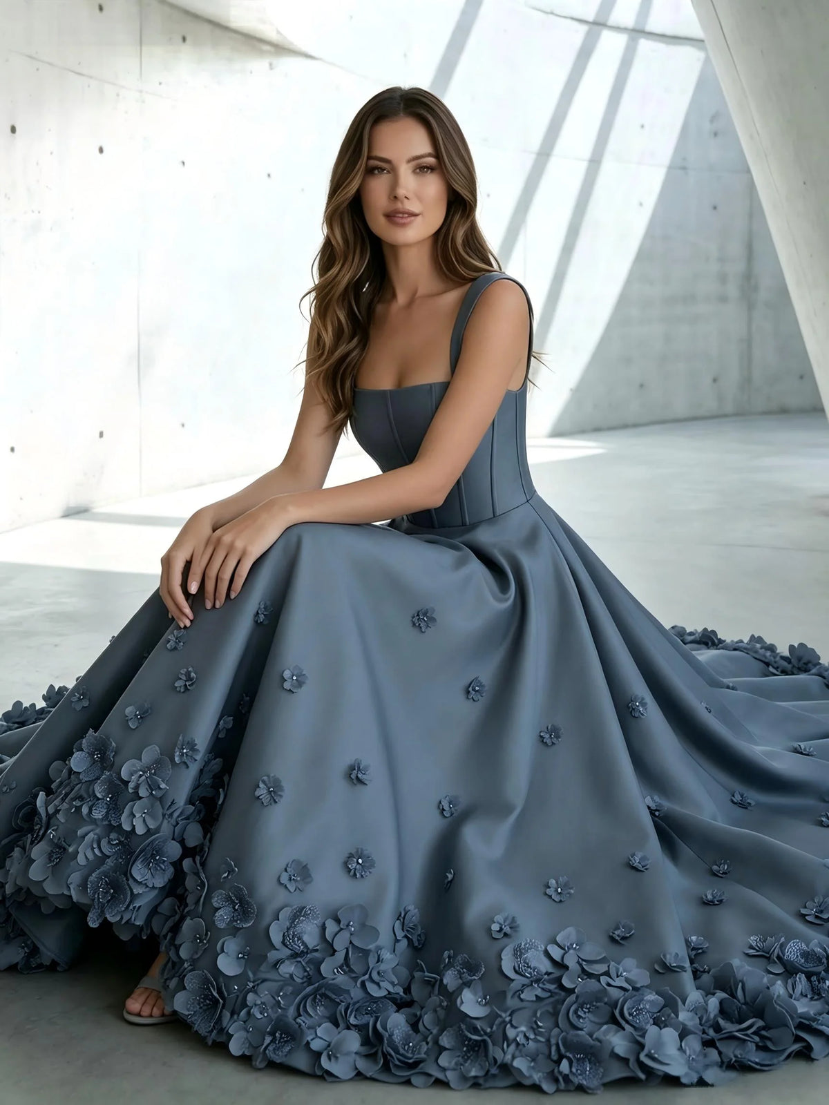 Elegant A-Line Square Neck Sleeveless Satin High Low Prom Dress