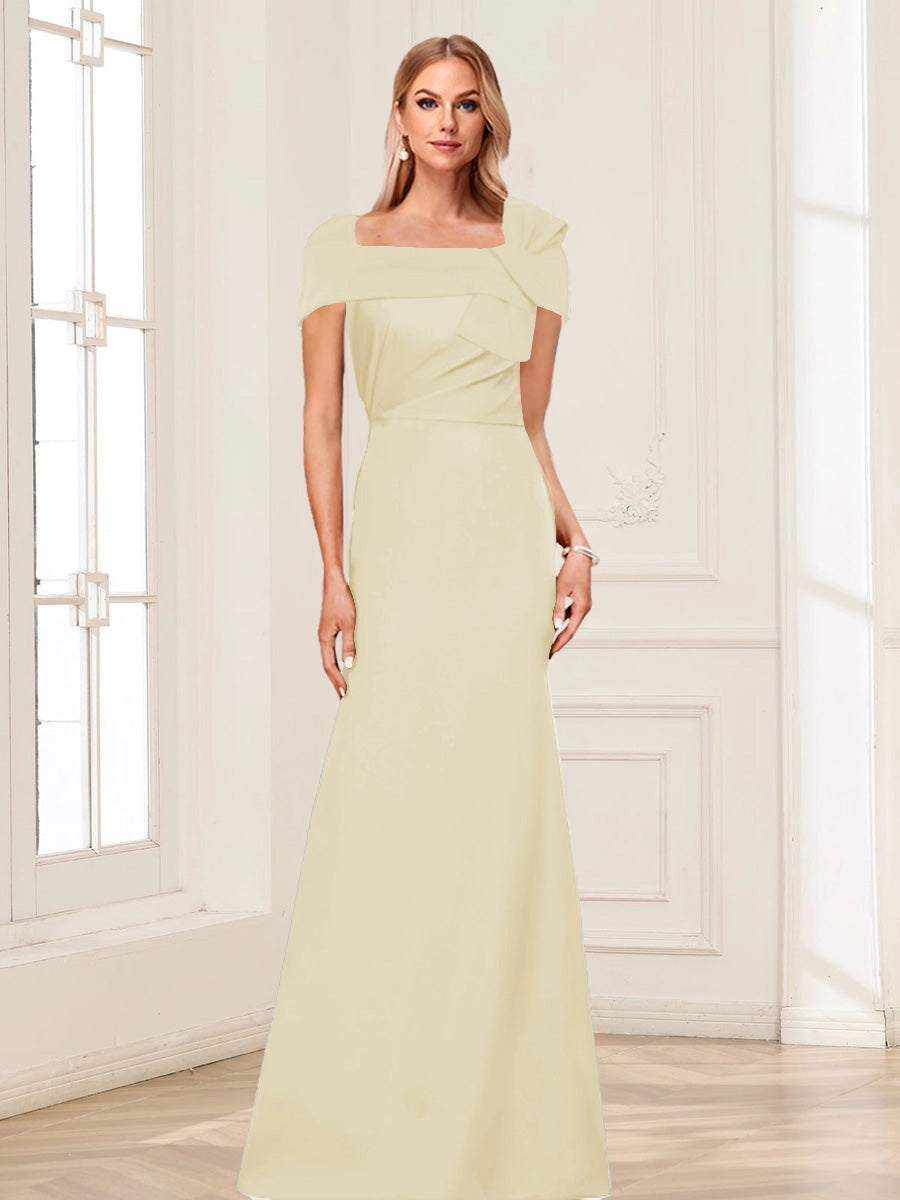 Elegant Trumpet Square-Neck Off-Shoulder V-Back Floor-Length Mother of the Bride Dress