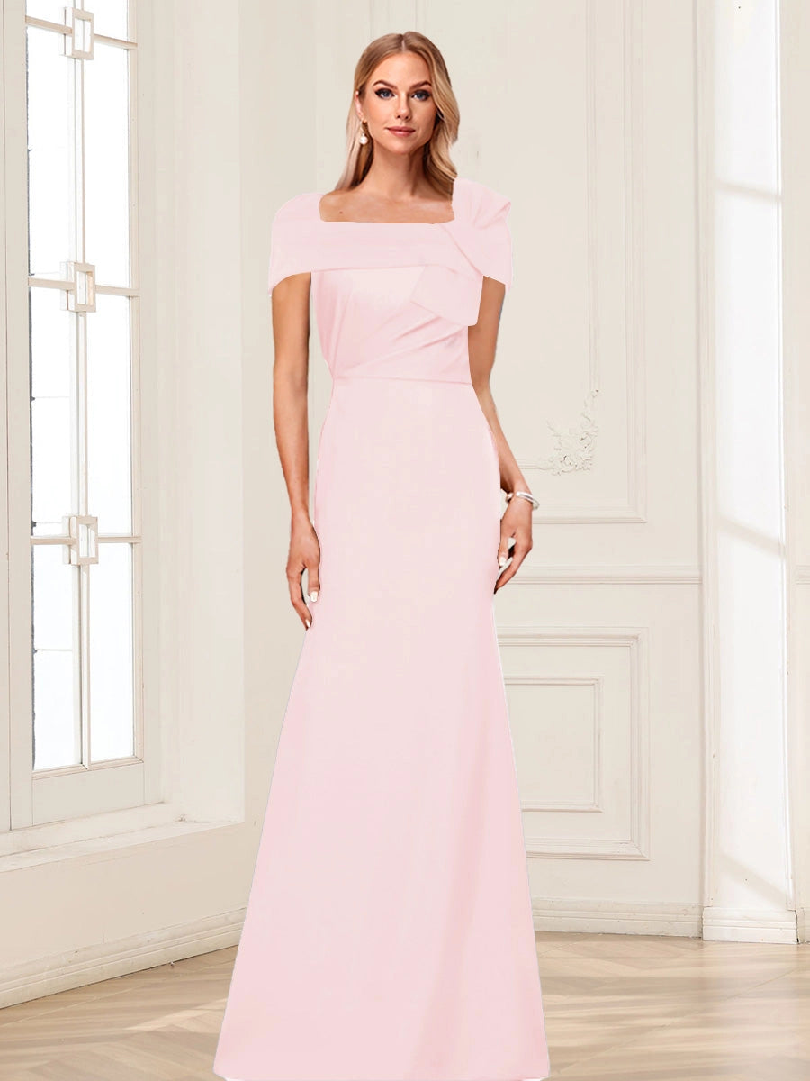 Elegant Trumpet Square-Neck Off-Shoulder V-Back Floor-Length Mother of the Bride Dress