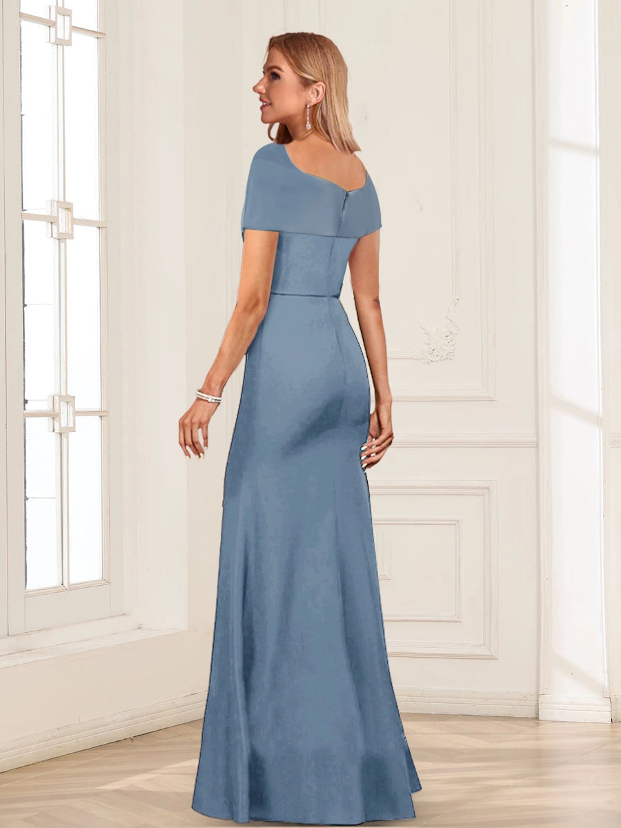 Elegant Trumpet Square-Neck Off-Shoulder V-Back Floor-Length Mother of the Bride Dress