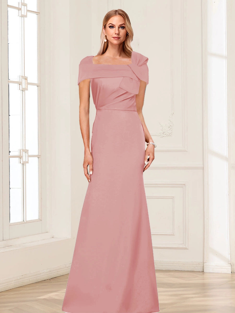 Elegant Trumpet Square-Neck Off-Shoulder V-Back Floor-Length Mother of the Bride Dress