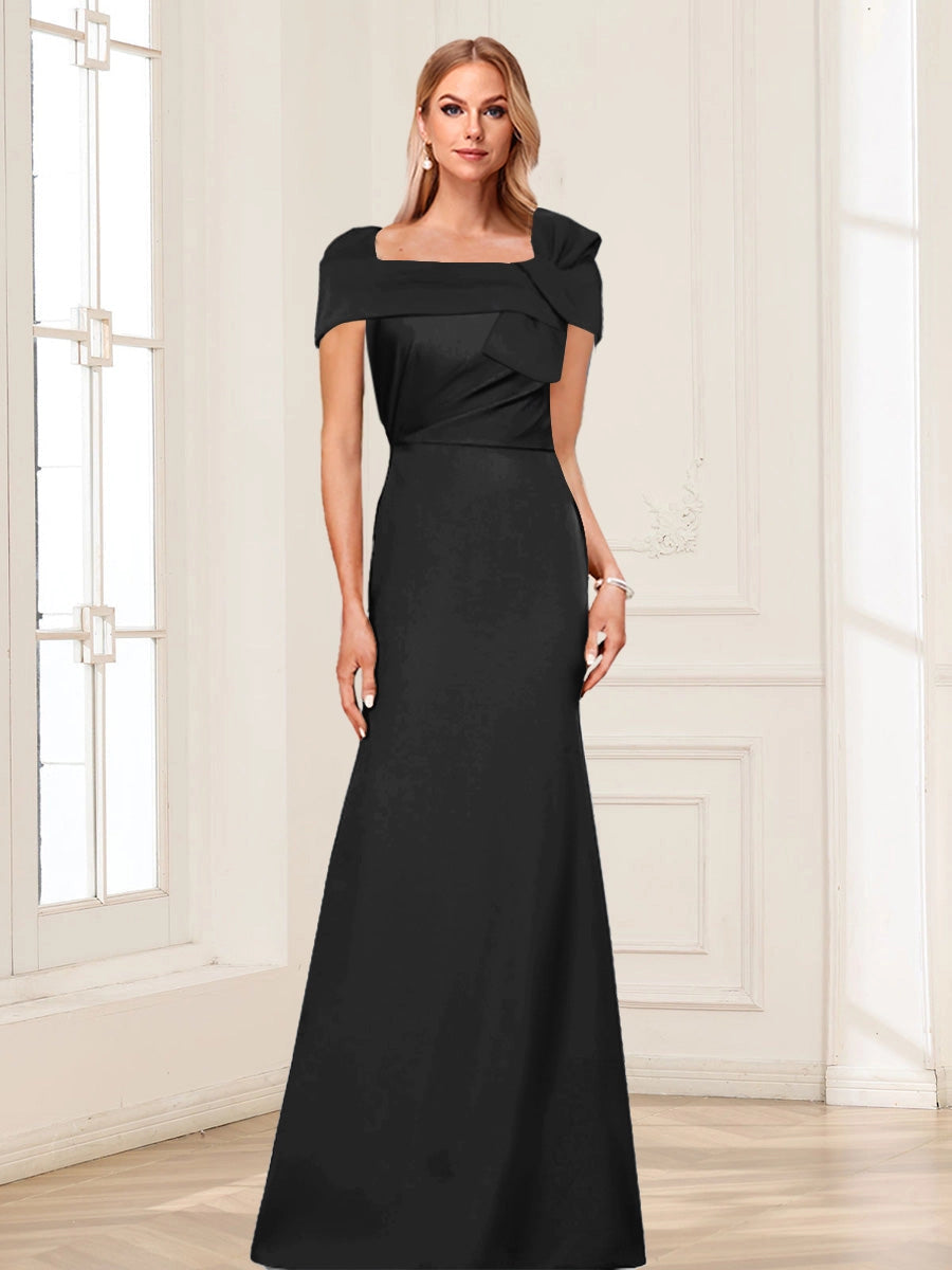 Elegant Trumpet Square-Neck Off-Shoulder V-Back Floor-Length Mother of the Bride Dress