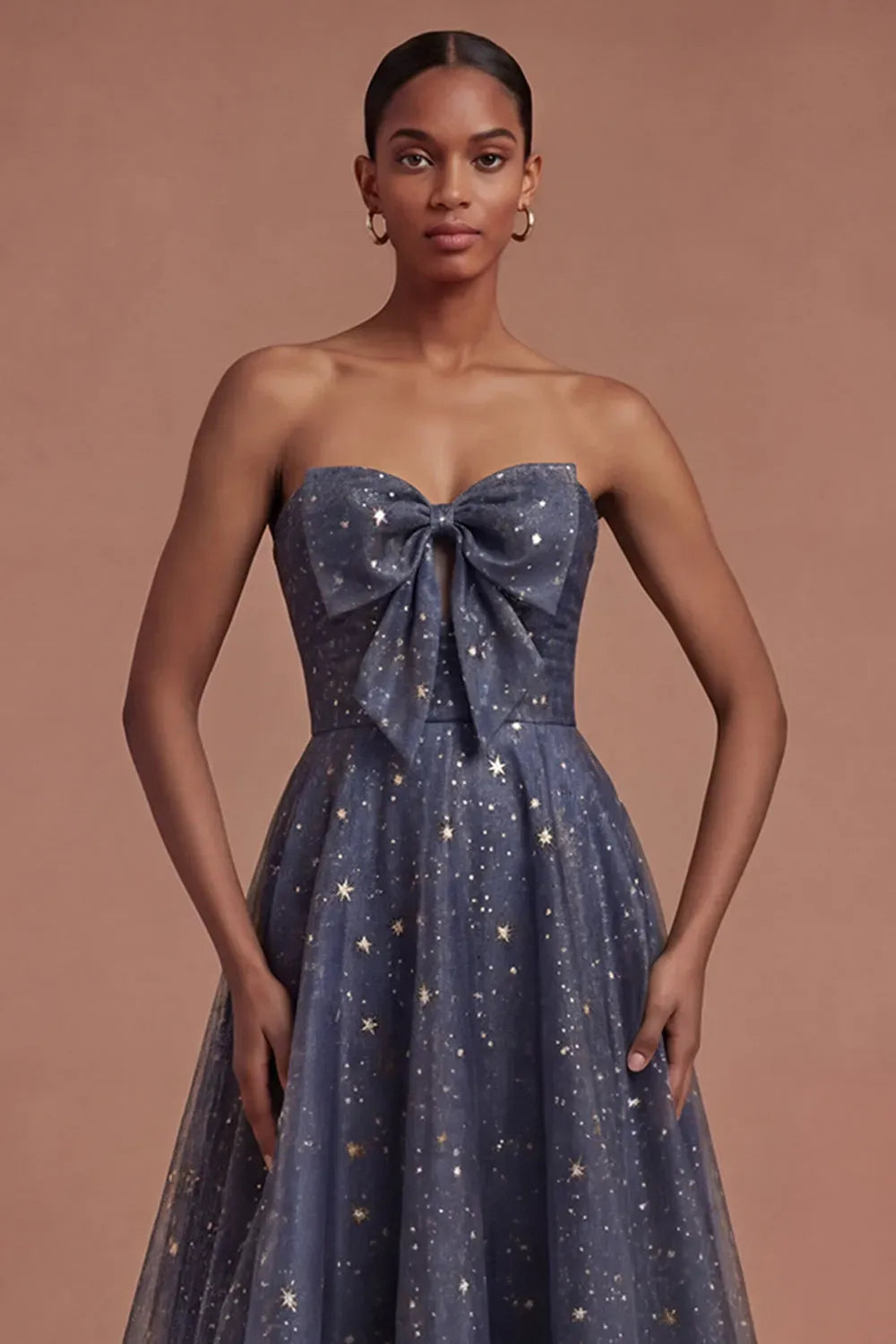 Celestial A-Line Sweetheart Strapless Zipper Back Floor-Length Bow Tulle Prom Dress