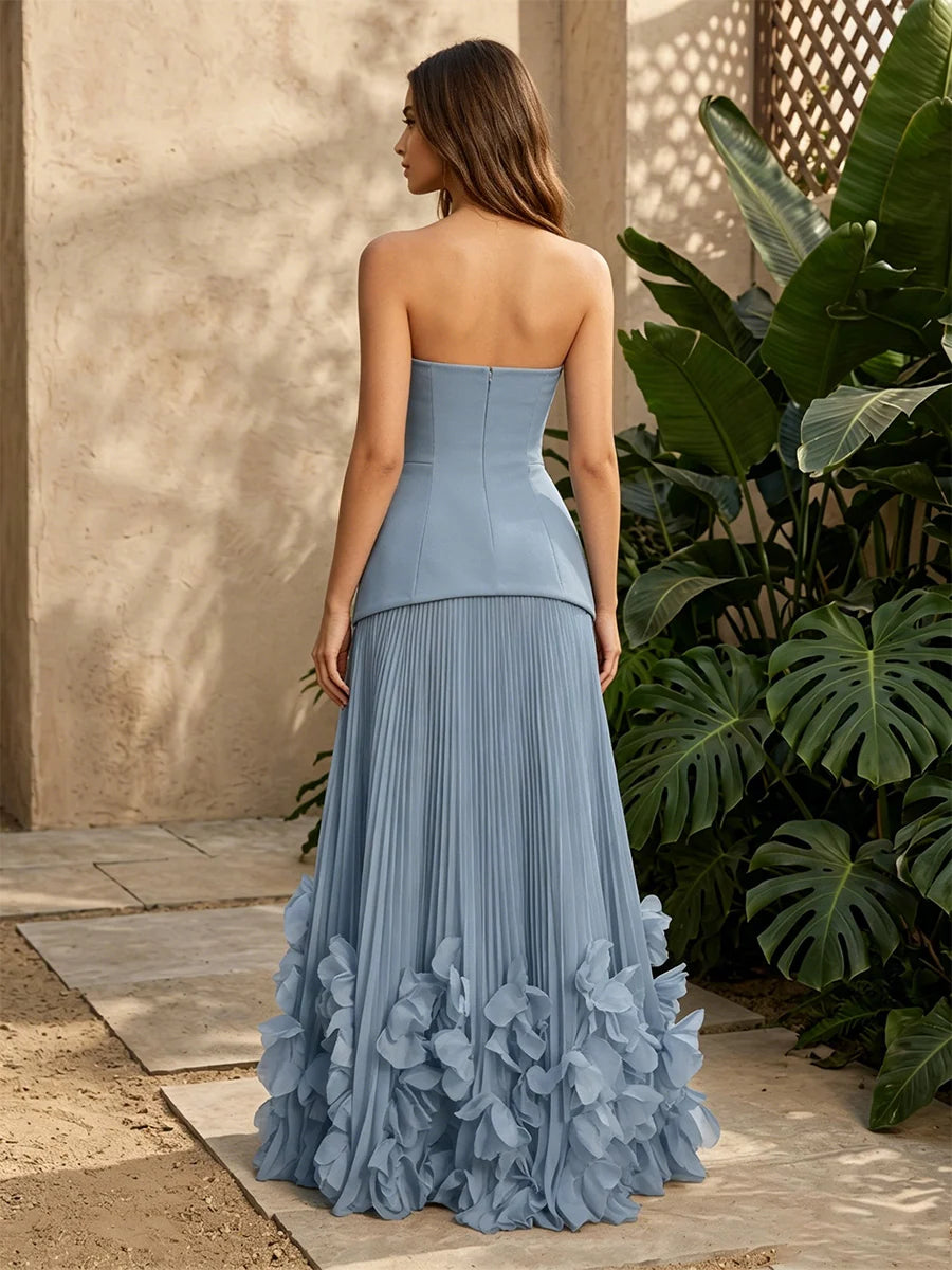 Elegant A-Line Strapless Sleeveless Chiffon Floor Length Prom Dress