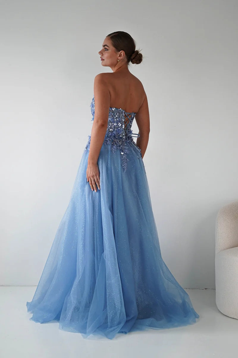 Dreamy Ball Gown Strapless Sleeveless Lace-Up Floor-Length Floral Prom Dress
