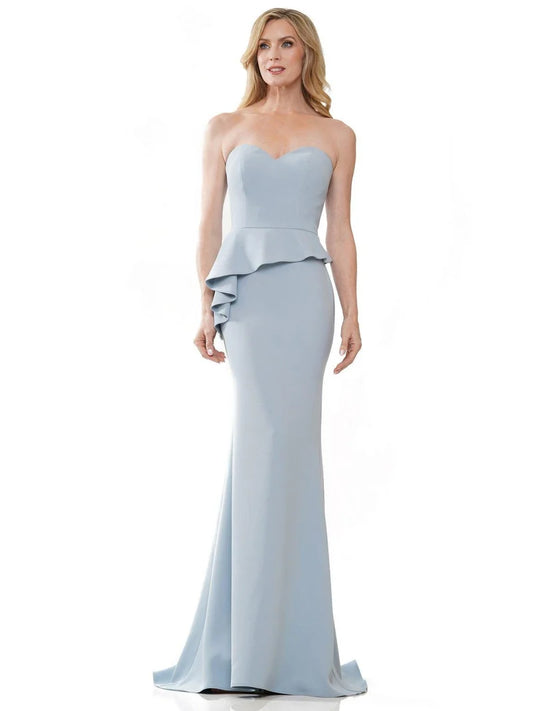 Loverlm dusty blue strapless sweetheart peplum Mother of the Bride floor-length dress