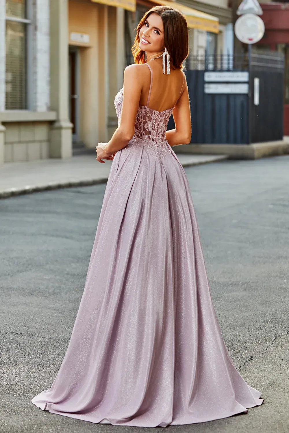 Romantic A-Line Sweetheart Spaghetti Strap Illusion Back Floor Length Blush Prom Dress