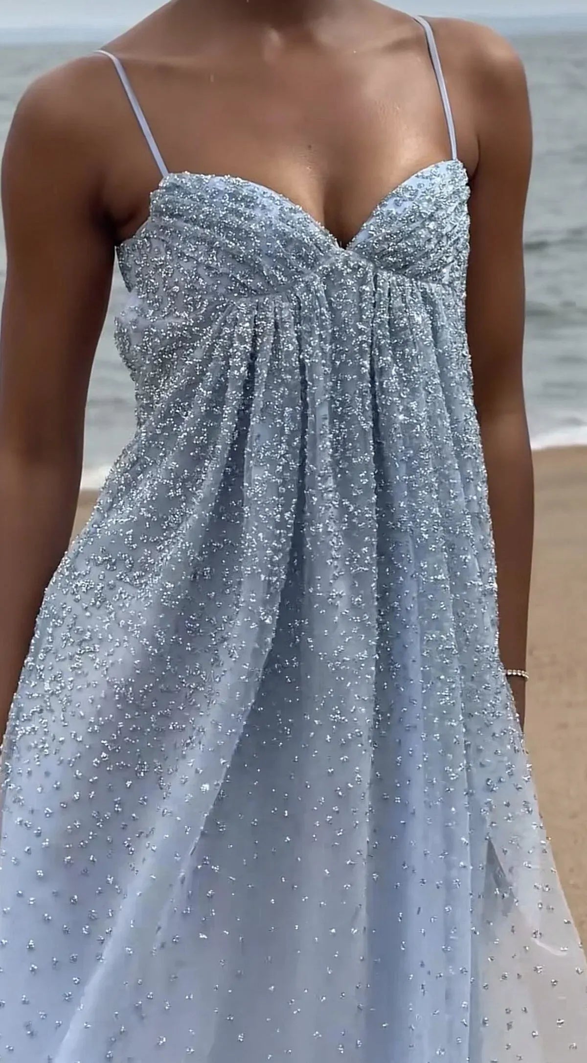 Romantic Beaded Tulle A-Line Sweetheart Sleeveless Cutout Back Floor Length Prom Dress