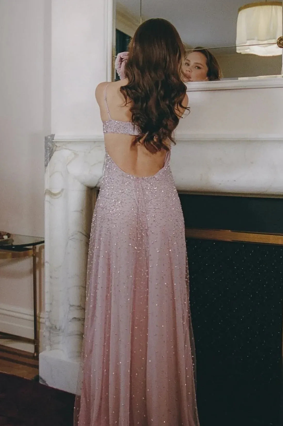 Romantic Beaded Tulle A-Line Sweetheart Sleeveless Cutout Back Floor Length Prom Dress