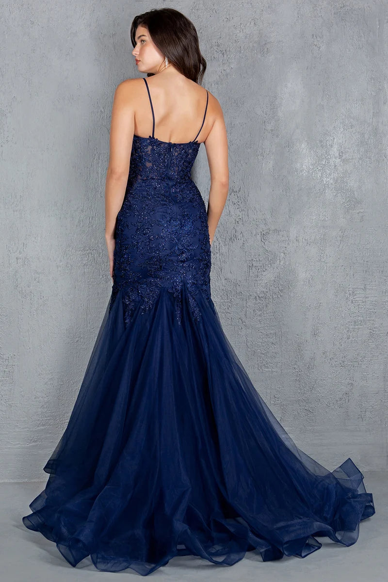 Romantic Mermaid V-Neck Spaghetti-Strap Zipper-Back Floor-Length Prom Dress
