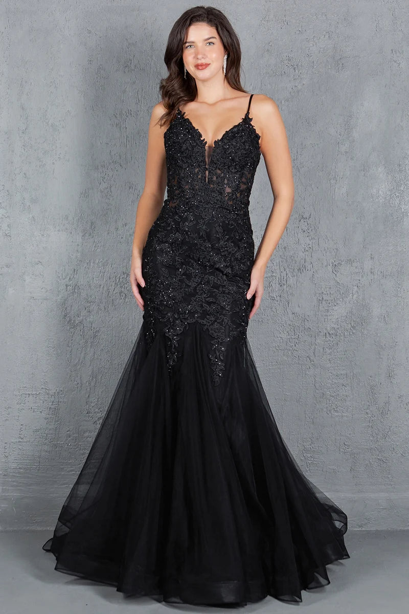 Romantic Mermaid V-Neck Spaghetti-Strap Zipper-Back Floor-Length Prom Dress