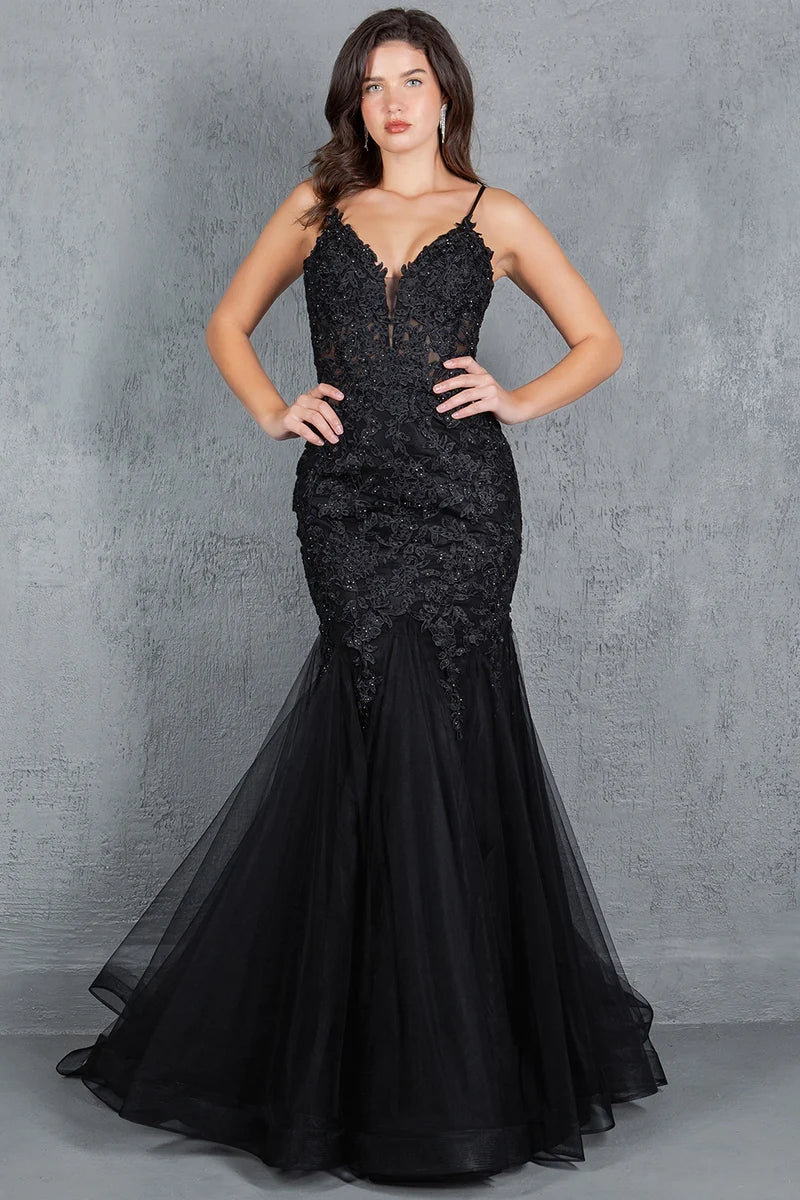 Romantic Mermaid V-Neck Spaghetti-Strap Zipper-Back Floor-Length Prom Dress