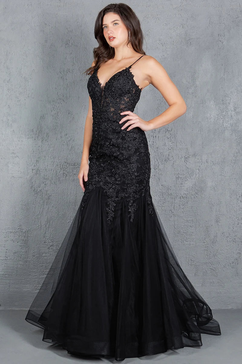 Romantic Mermaid V-Neck Spaghetti-Strap Zipper-Back Floor-Length Prom Dress