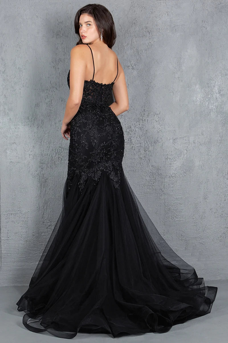 Romantic Mermaid V-Neck Spaghetti-Strap Zipper-Back Floor-Length Prom Dress