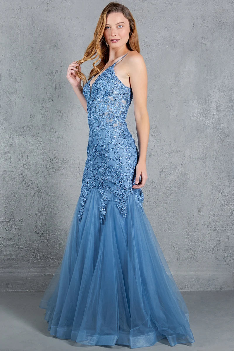 Romantic Mermaid V-Neck Spaghetti-Strap Zipper-Back Floor-Length Prom Dress