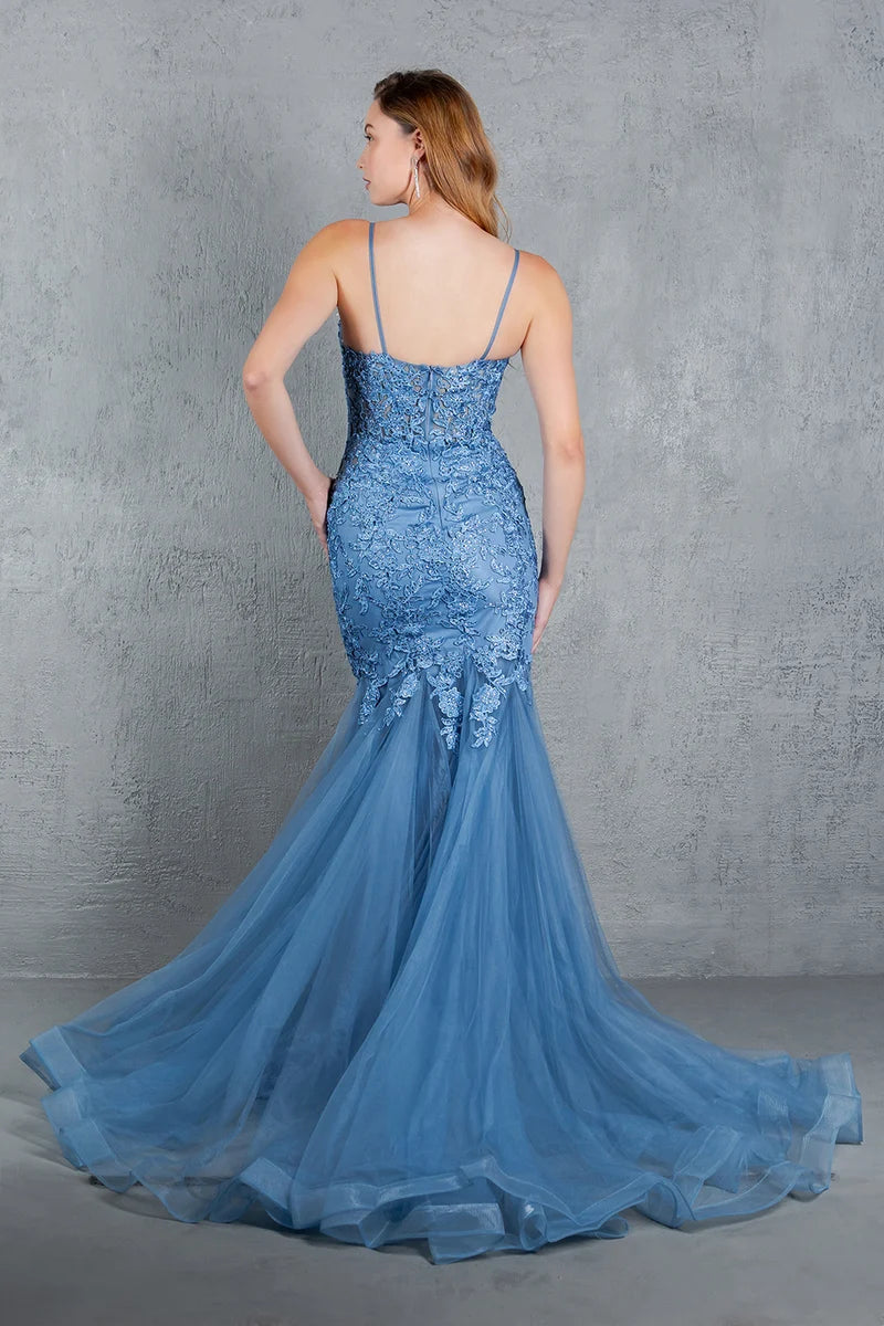 Romantic Mermaid V-Neck Spaghetti-Strap Zipper-Back Floor-Length Prom Dress
