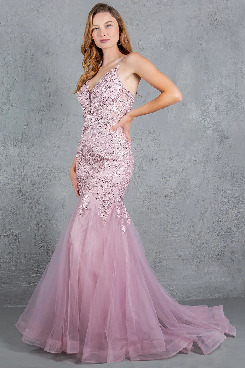 Romantic Mermaid V-Neck Spaghetti-Strap Zipper-Back Floor-Length Prom Dress