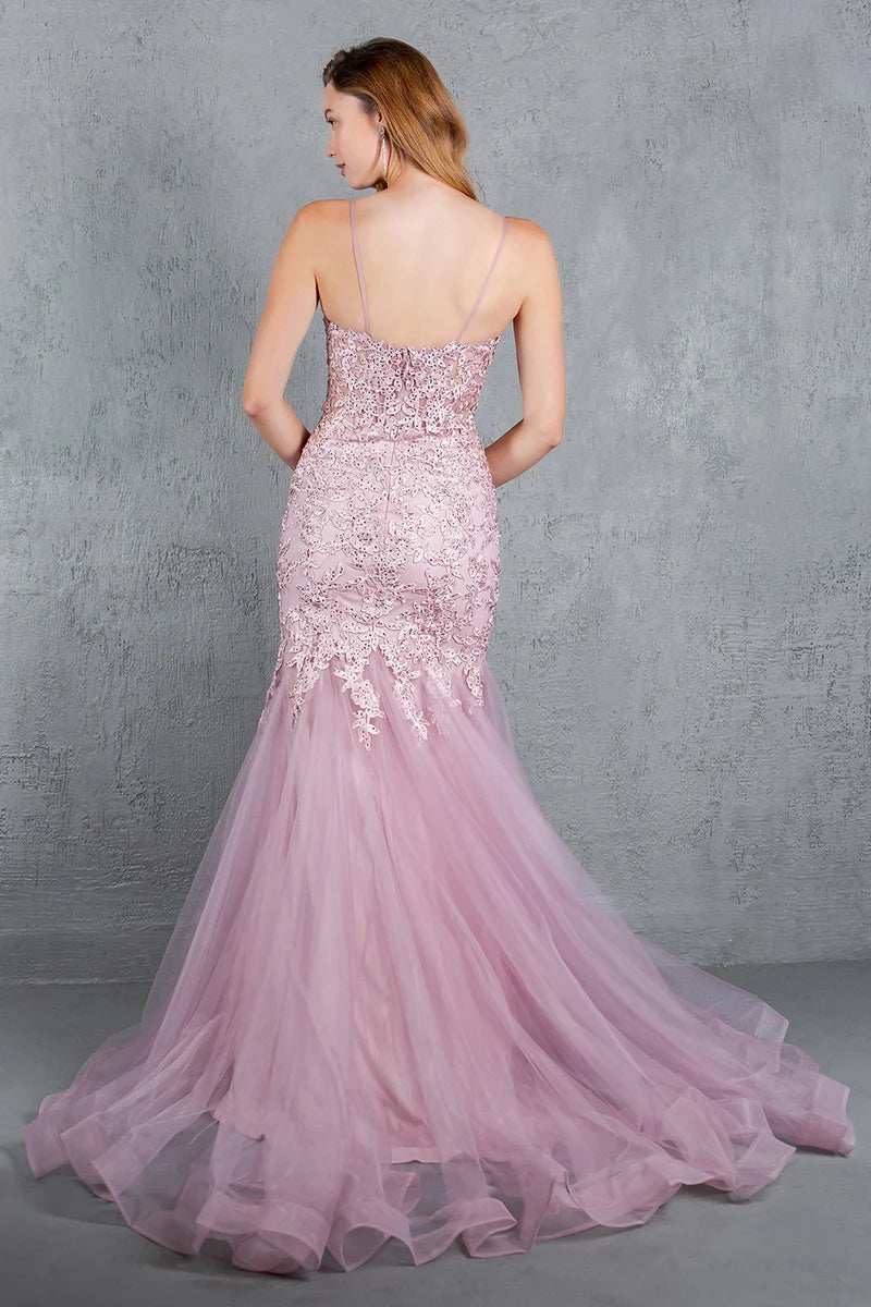 Romantic Mermaid V-Neck Spaghetti-Strap Zipper-Back Floor-Length Prom Dress