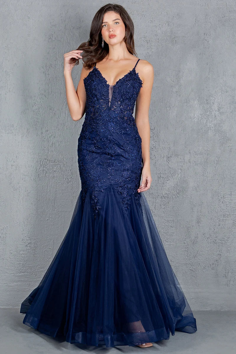Romantic Mermaid V-Neck Spaghetti-Strap Zipper-Back Floor-Length Prom Dress