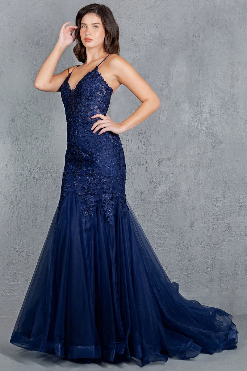 Romantic Mermaid V-Neck Spaghetti-Strap Zipper-Back Floor-Length Prom Dress