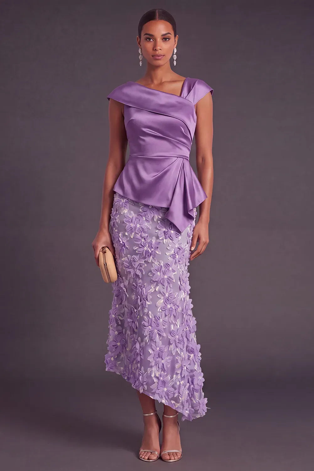 Elegant A-Line Asymmetric Neckline Cap Sleeve Zipper Maxi Mother of the Bride Dress