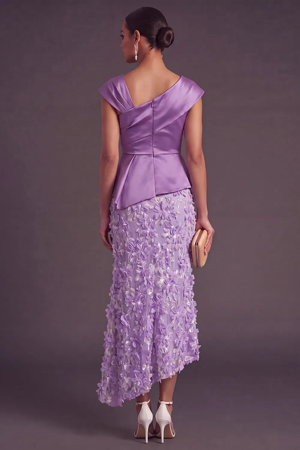 Elegant A-Line Asymmetric Neckline Cap Sleeve Zipper Maxi Mother of the Bride Dress