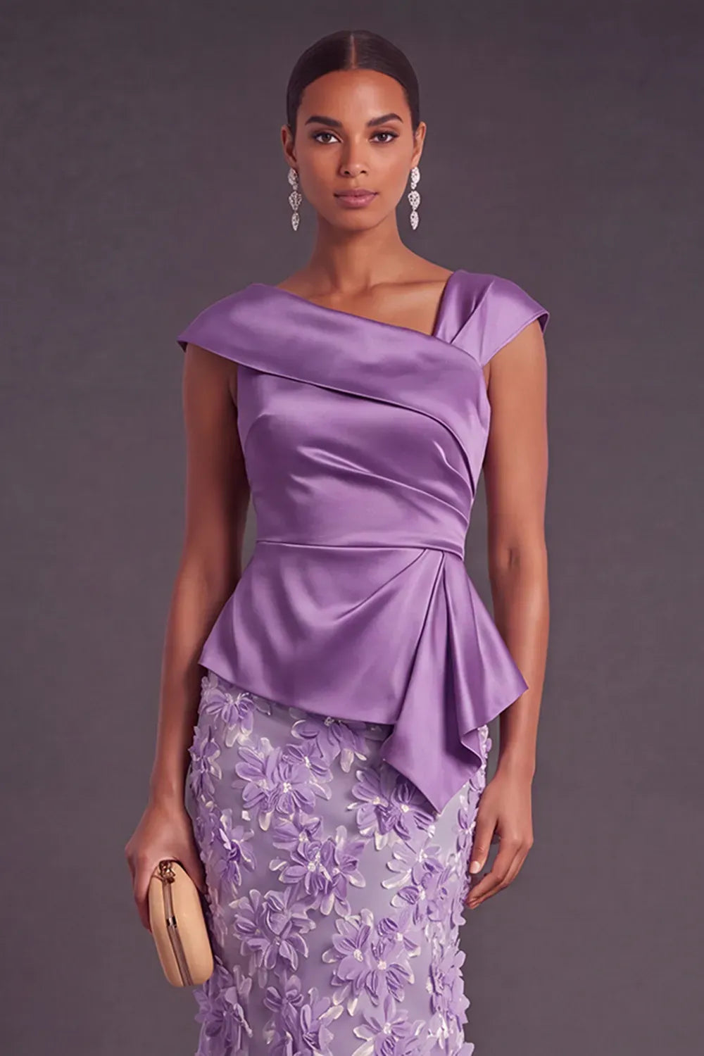 Elegant A-Line Asymmetric Neckline Cap Sleeve Zipper Maxi Mother of the Bride Dress