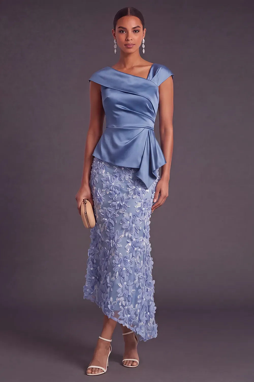 Elegant A-Line Asymmetric Neckline Cap Sleeve Zipper Maxi Mother of the Bride Dress