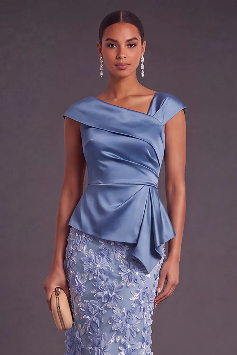 Elegant A-Line Asymmetric Neckline Cap Sleeve Zipper Maxi Mother of the Bride Dress