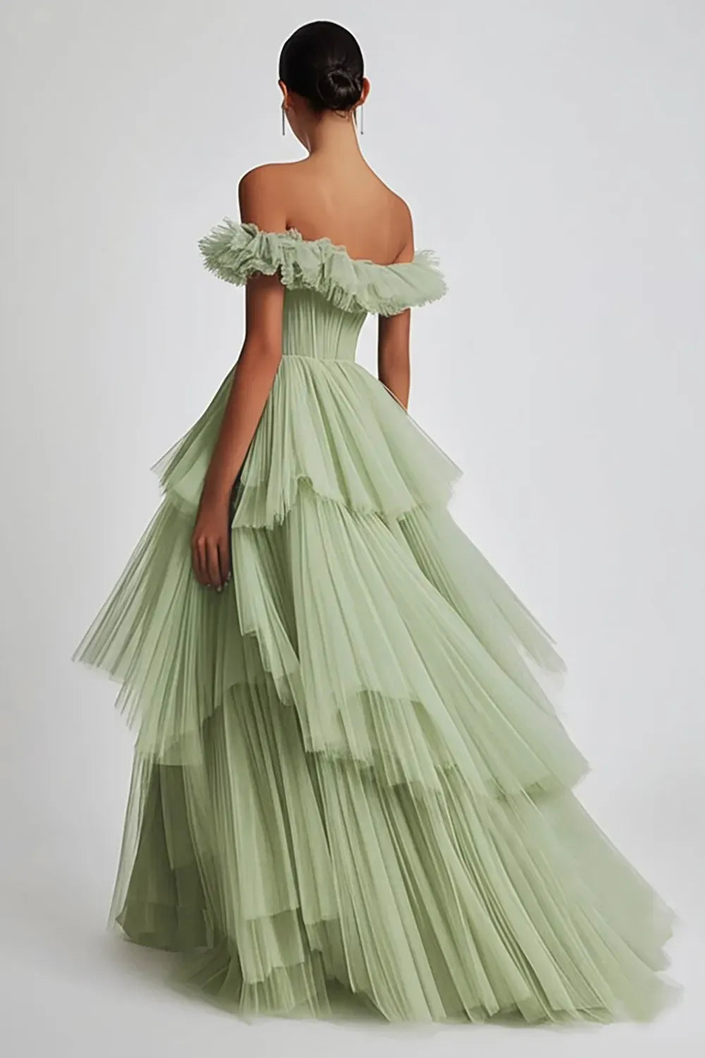 Romantic Ball Gown Off Shoulder Ruffled Zipper Tiered Floor Length Prom Dress