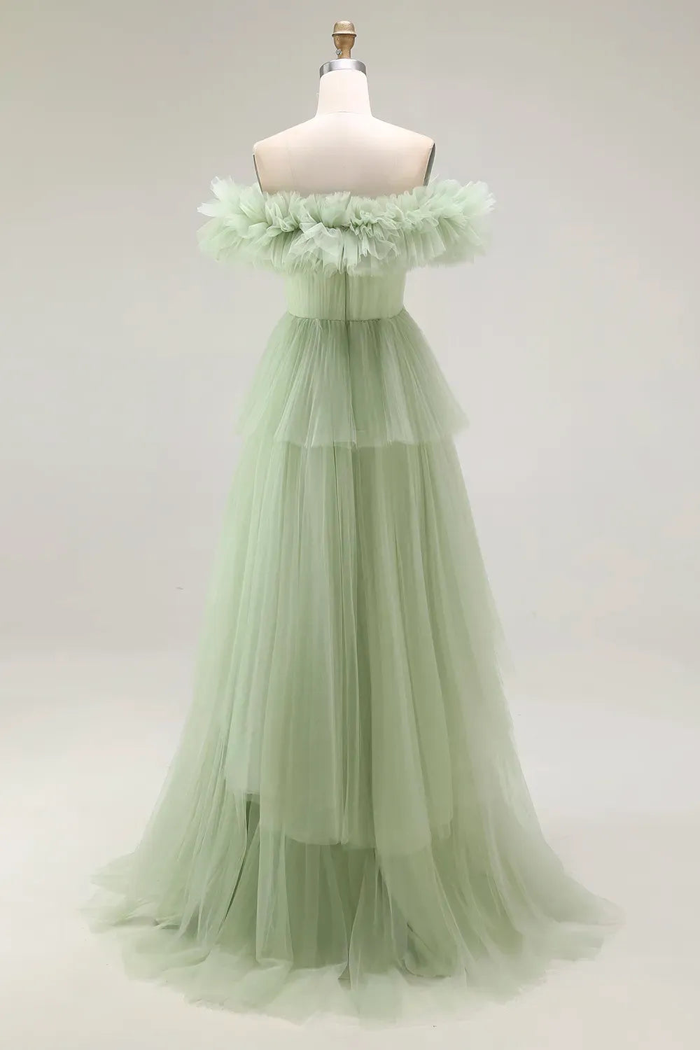 Romantic Ball Gown Off Shoulder Ruffled Zipper Tiered Floor Length Prom Dress