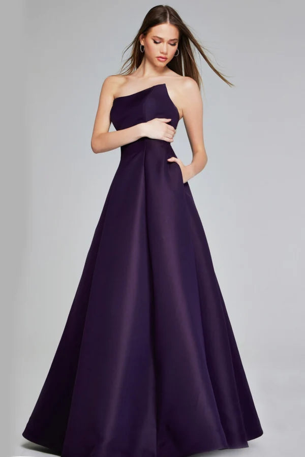 Elegant A-Line Straight Strapless Back-Zip Floor-Length Prom Dress