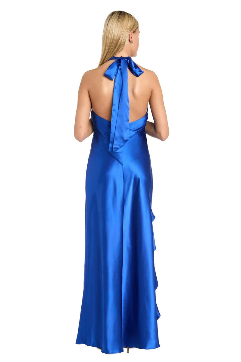 Elegant Sheath Halter Sleeveless Open-Back Satin Floor-Length Evening Dress