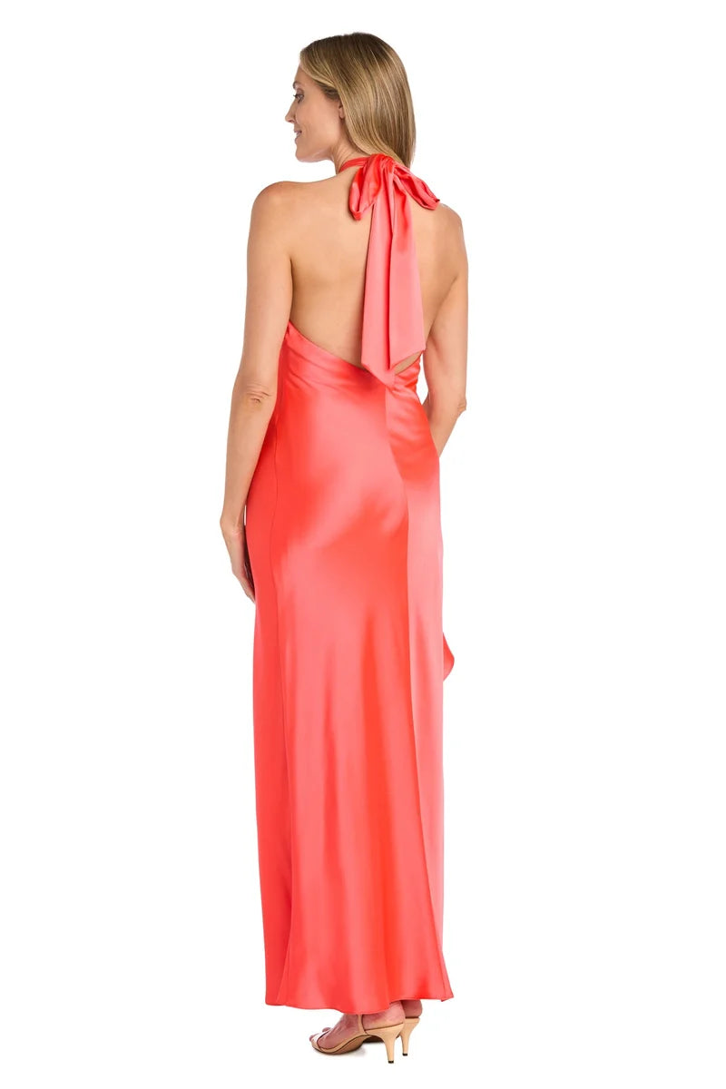 Elegant Sheath Halter Sleeveless Open-Back Satin Floor-Length Evening Dress