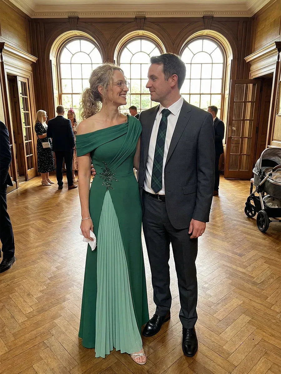 Elegant Sheath Asymmetric-Neck Sleeveless Satin Floor-Length Mother of the Bride Dress