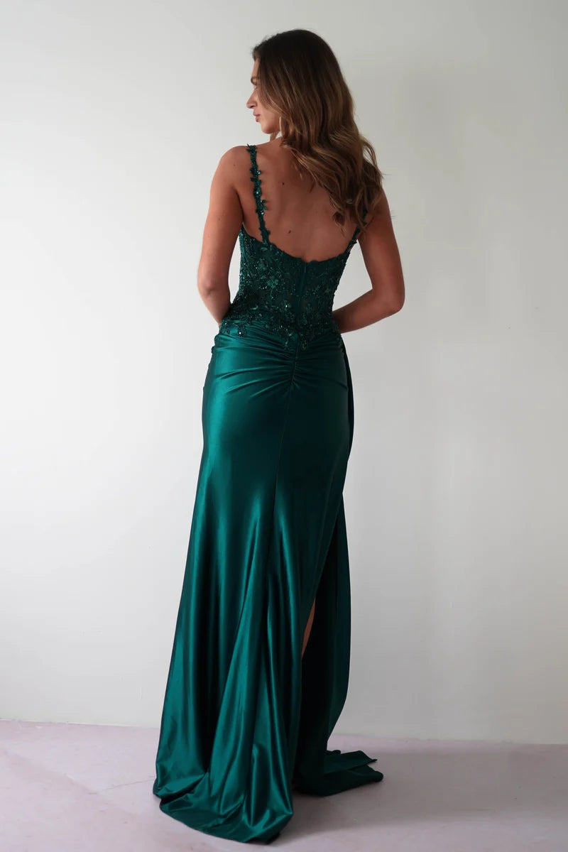 Elegant Sheath Square Neck Spaghetti Strap V Back Floor Length Prom Dress