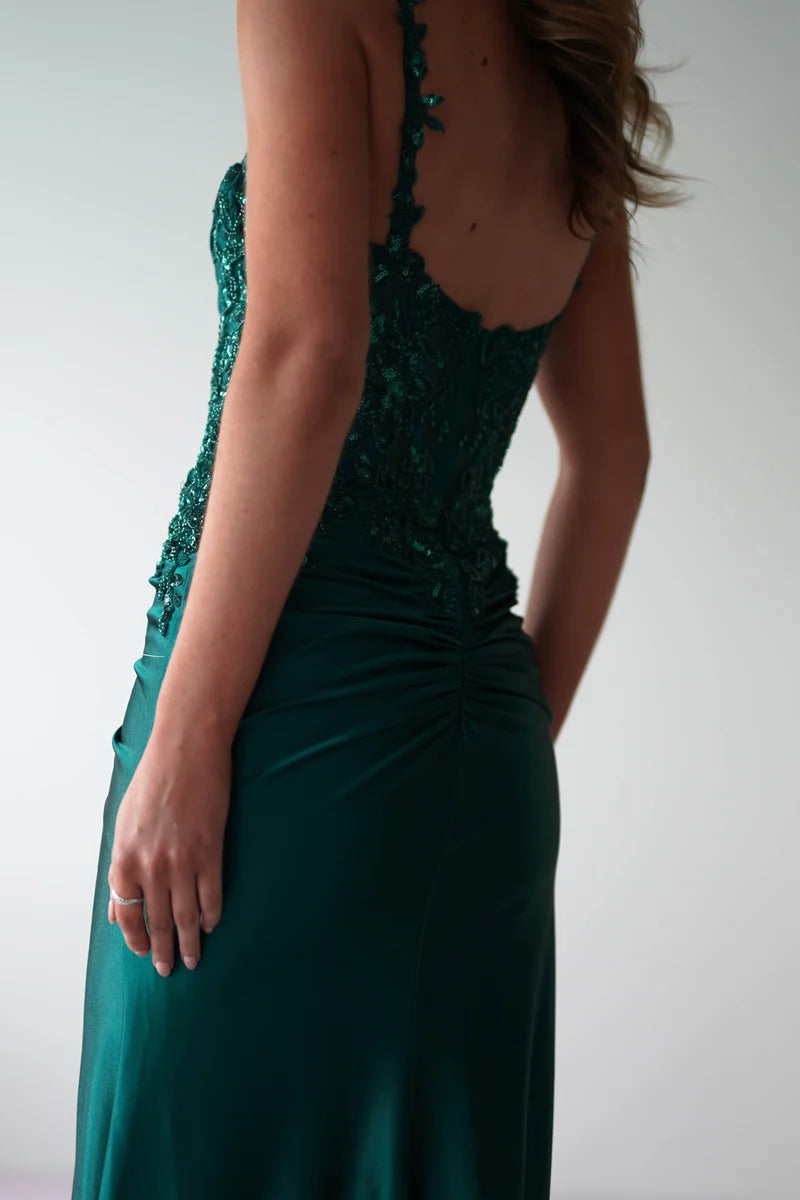 Elegant Sheath Square Neck Spaghetti Strap V Back Floor Length Prom Dress