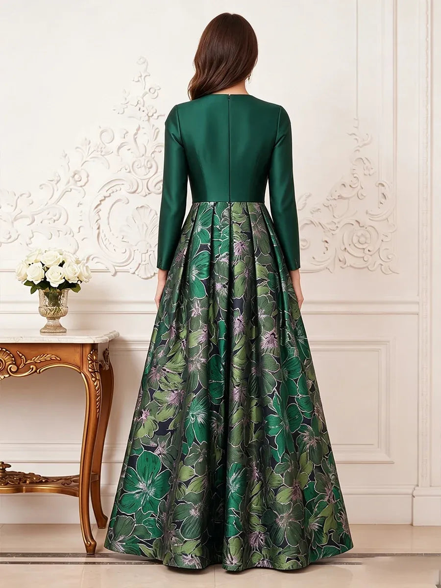Elegant A-Line Notched Neck Cap Sleeve Floral Maxi Mother of the Bride Dress