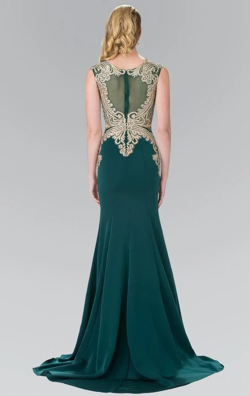 Regal Mermaid Illusion-Neck Sleeveless Sheer-Back Floor-Length Evening Dress