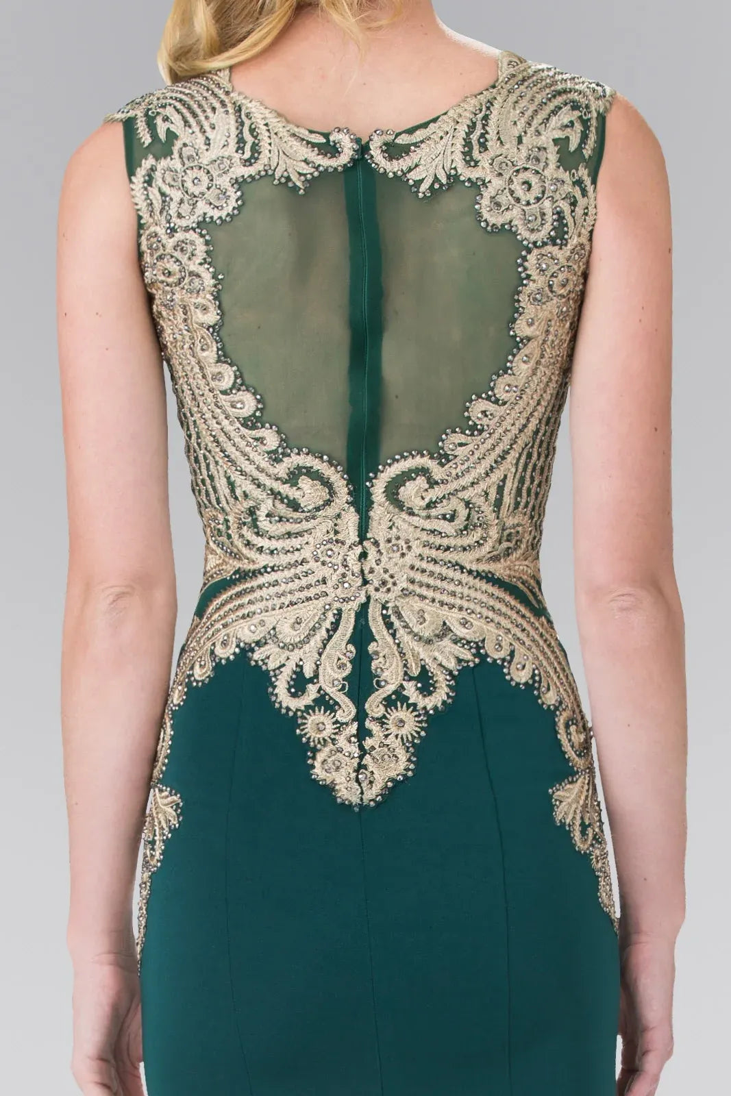 Regal Mermaid Illusion-Neck Sleeveless Sheer-Back Floor-Length Evening Dress