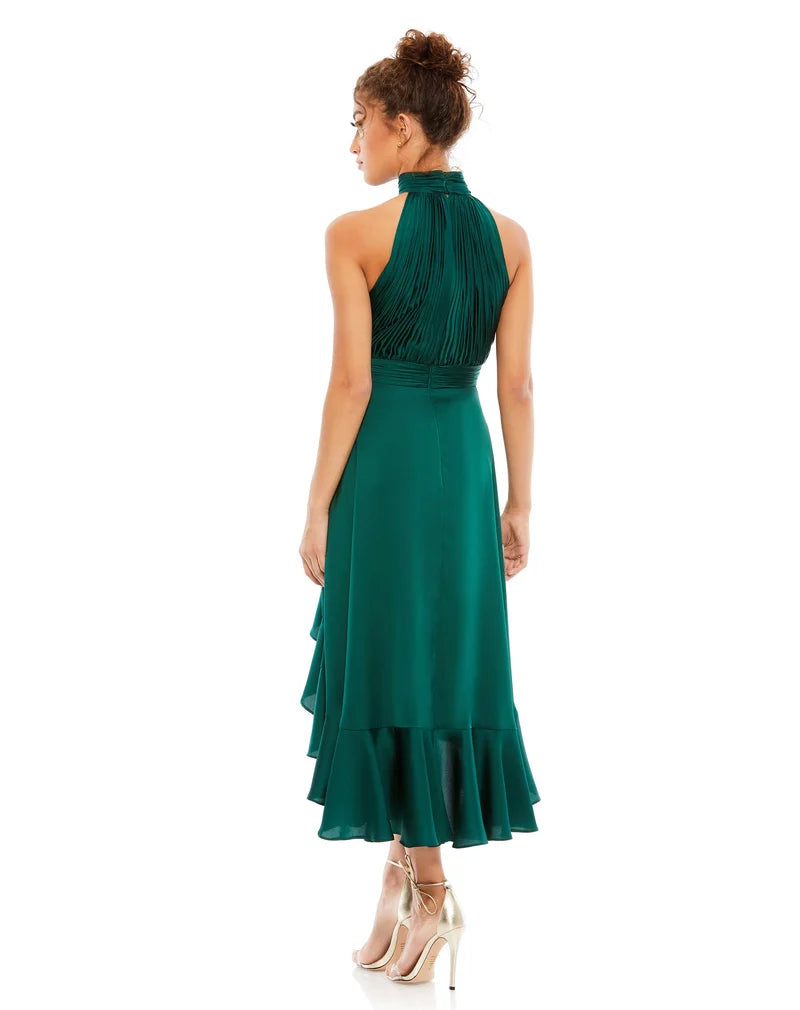 Elegant A-Line Halter Sleeveless High-Back High-Low Wedding Guest Dress