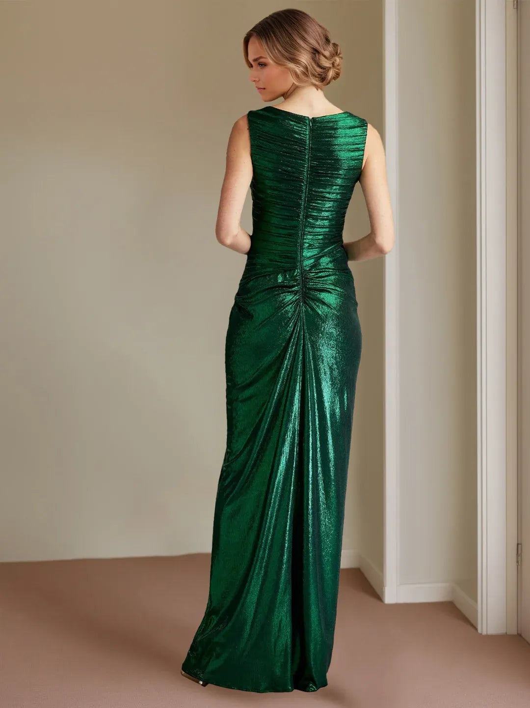 Glamorous Sheath V-Neck Sleeveless Zip Back Floor Length Evening Dress