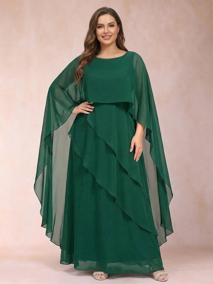 Loverlm emerald green plus size A-line mother of the bride dress with chiffon cape sleeves