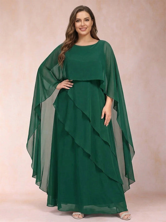 Loverlm emerald green plus size A-line mother of the bride dress with chiffon cape sleeves