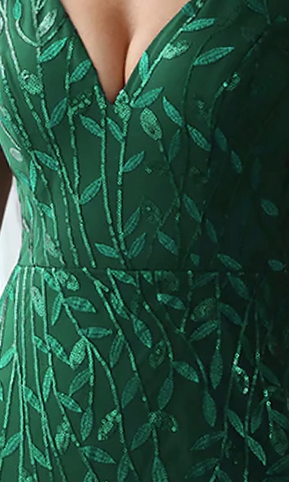 Elegant Mermaid V Neck Sleeveless Sequin Tulle Floor Length Evening Dress