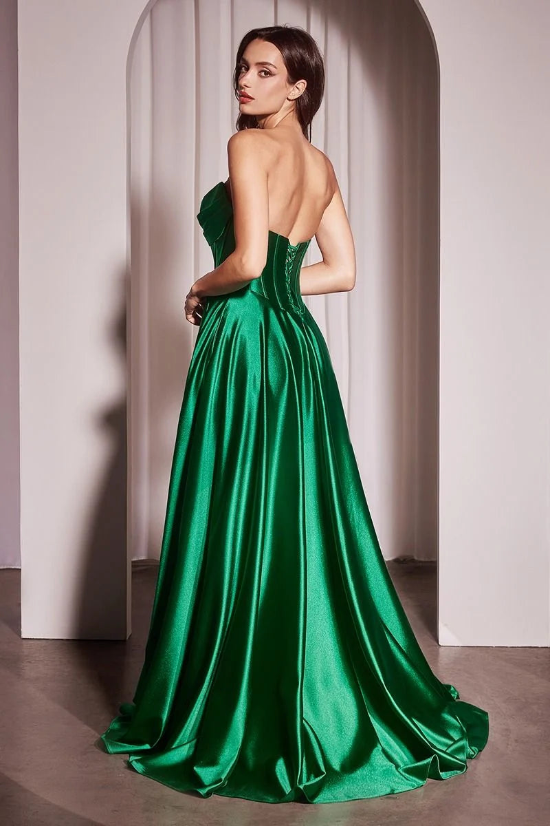 Elegant A-Line Sweetheart Strapless Lace-Up Satin Floor-Length Prom Dress