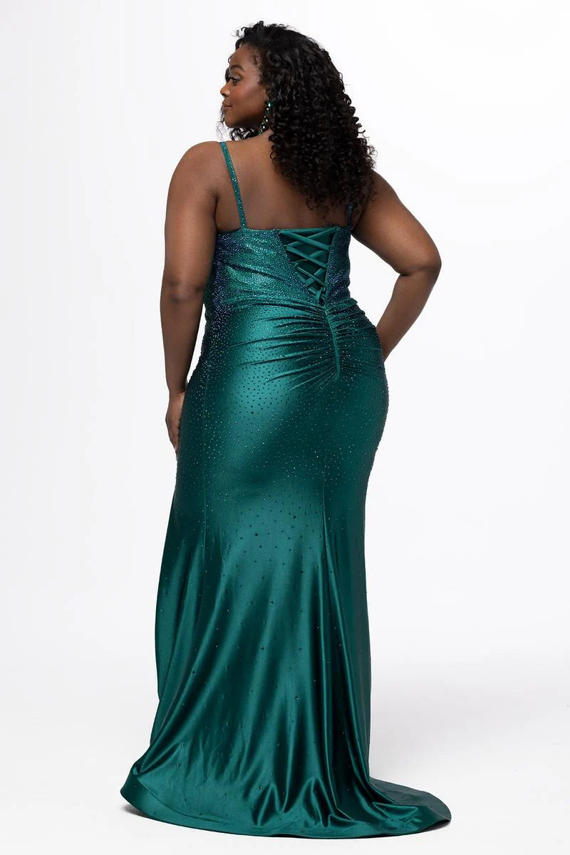 Glamorous Plus Size Mermaid Scoop Neck Sleeveless Satin Floor Length Prom Dress